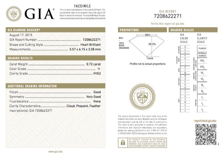 Natural LOOSE DIAMOND 0.72 CT H Color VVS2 Heart Cut Brilliant GIA Certified - Image 4 of 4