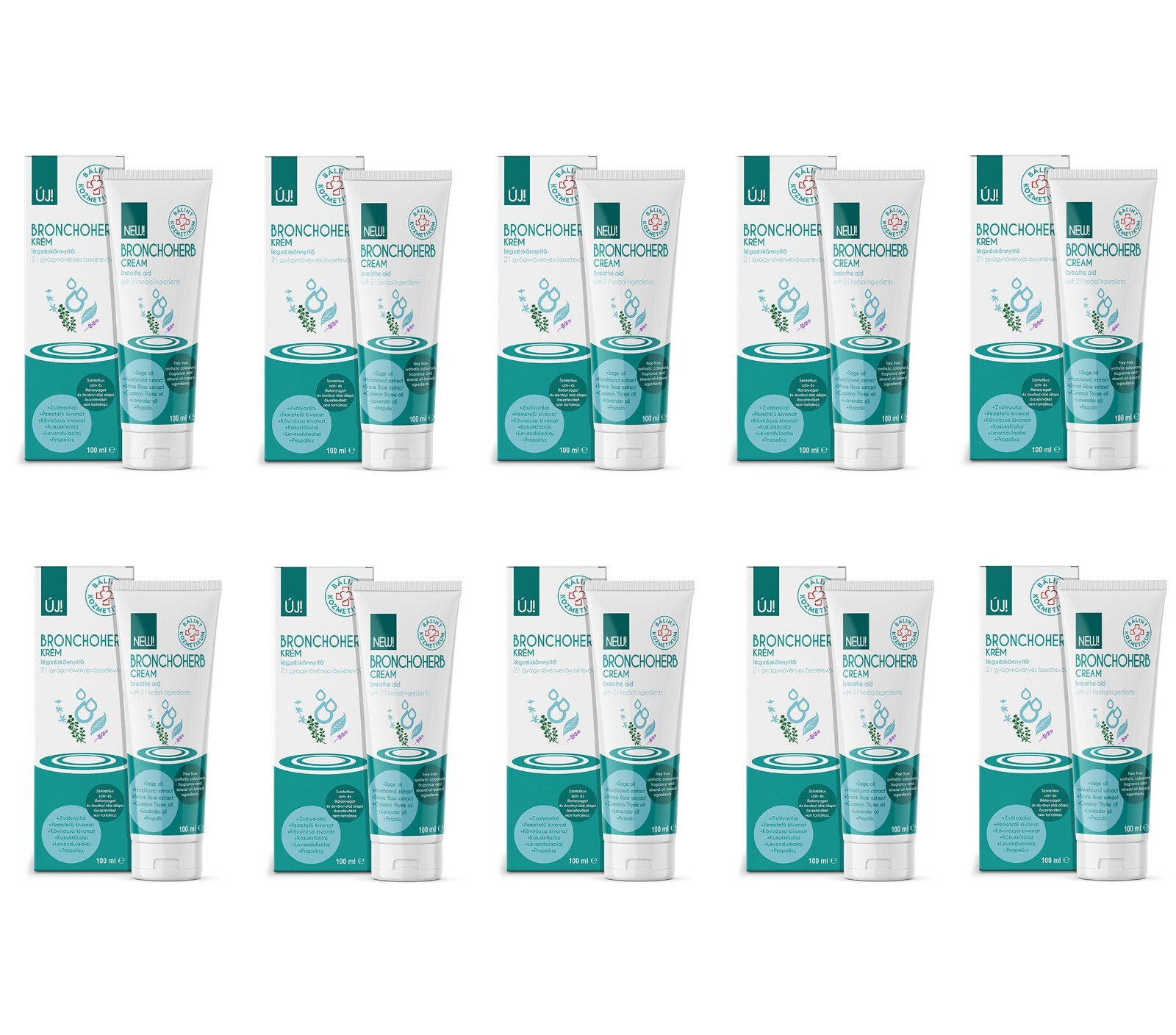 Bálsamo auxiliar de respiración 100% natural con 21 ingredientes herbales 100 ml x 10