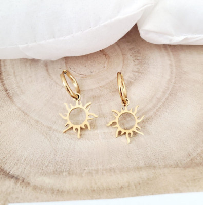 Ohrringe Ringe Göttliche Sonne Edelstahl Vergoldet Damen