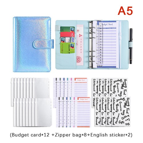 A6 Leather Budget Binder Notebook Notepad Diary Planner Cash Envelopes Pockets - Picture 17 of 28
