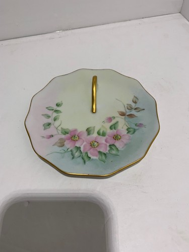 Antique Porcelain Dresser Vanity Tray Hand Painted Flowers Encrusted Gold 63" - Picture 5 of 9
