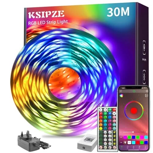 Product Image for KSIPZE 30m Led Strip Lights RGB Music Sync Color Changing, Led Lights with Smart App Control Remote, Led Lights for Bedroom Lighting Flexible Home Decoration
