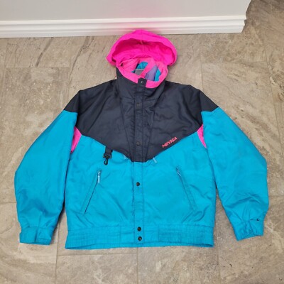 90s Nevica Neon Ski Jacket Adult 40 Blue Pink Black FS 20 MC