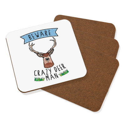Vorsicht Crazy Deer Man Untersetzer Getränke Matte 4er Set - Lustiges Tier