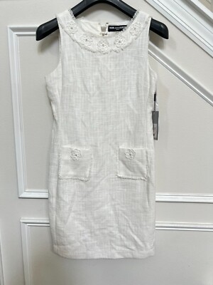 Karl Lagerfeld Paris Ivory sleeveless dress size 10 Embroidery flowers