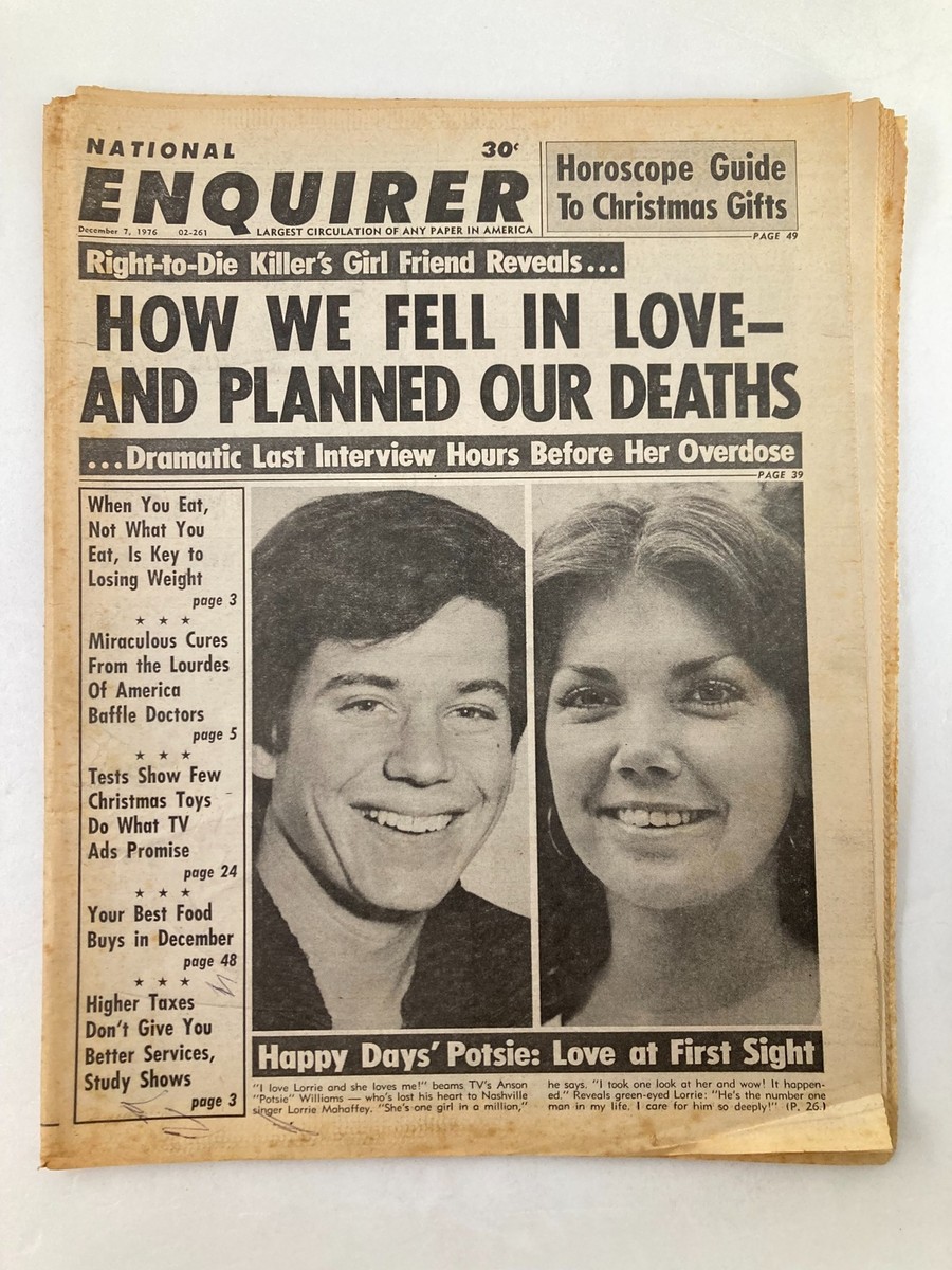 新品　未開封　オビチュアリー OBITUARY 7枚 National Enquirer Tabloid December 7 1976 Anson Williams and