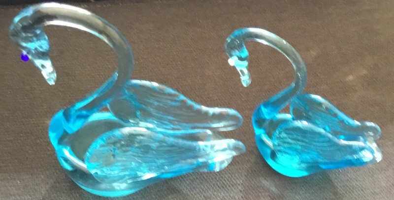 Swan Sculpture   Art Glass Blue Hand Blown Glass Trinket Votive Dish Bowl