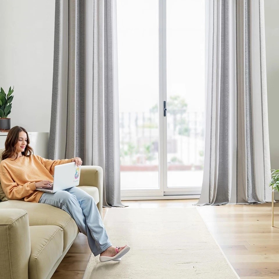 Rideaux rayés Transparent avec œillets Voile Rideaux Salon Moderne Set de 2 R... - Photo 3/4