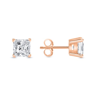 1 kt Princess Lab Created gewachsene Diamant Ohrringe Ohrstecker 14 K Rotgold E/VVS Push