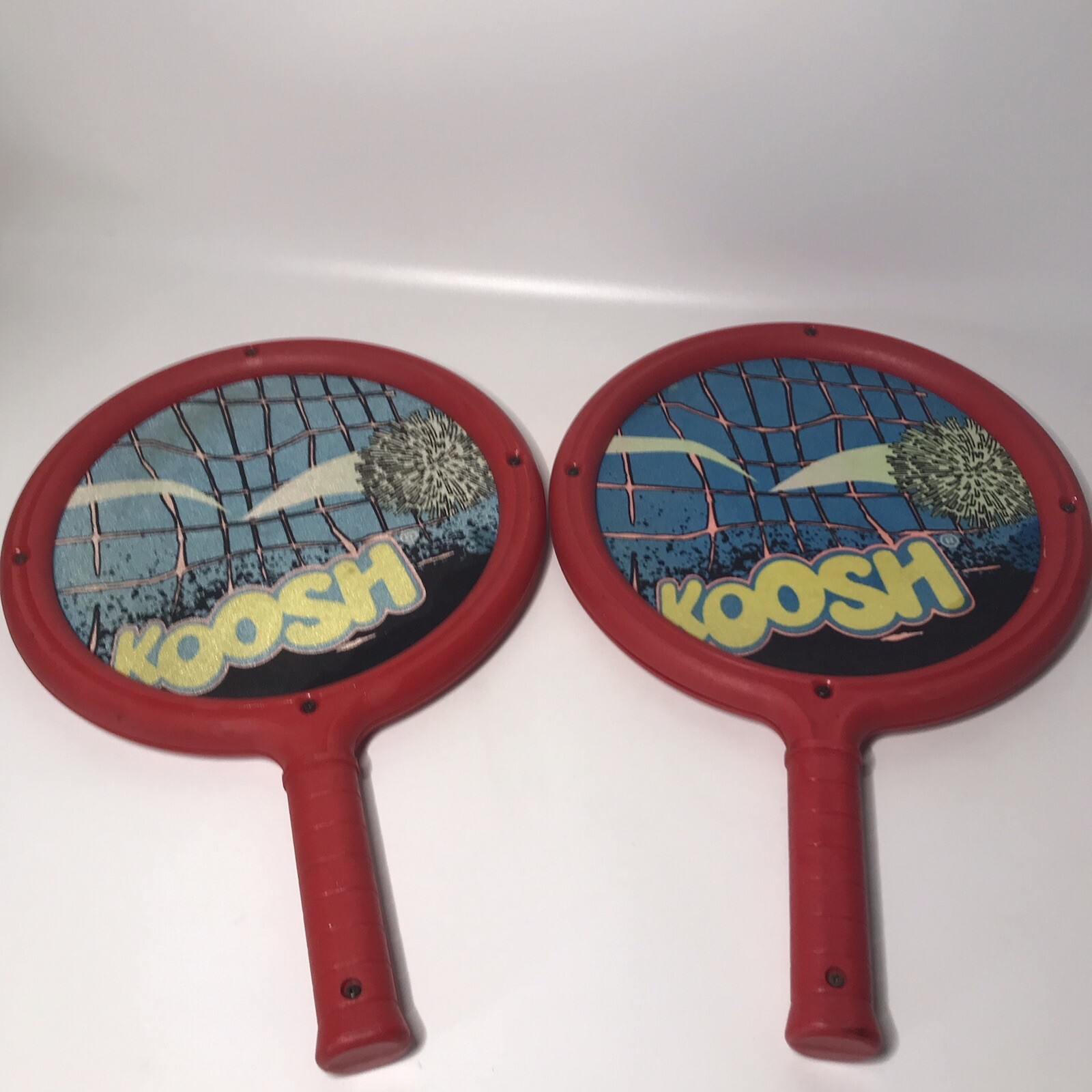 2 Vintage Koosh Ball Paddles Racquets 1991 Red Teal Outdoor Game Toy