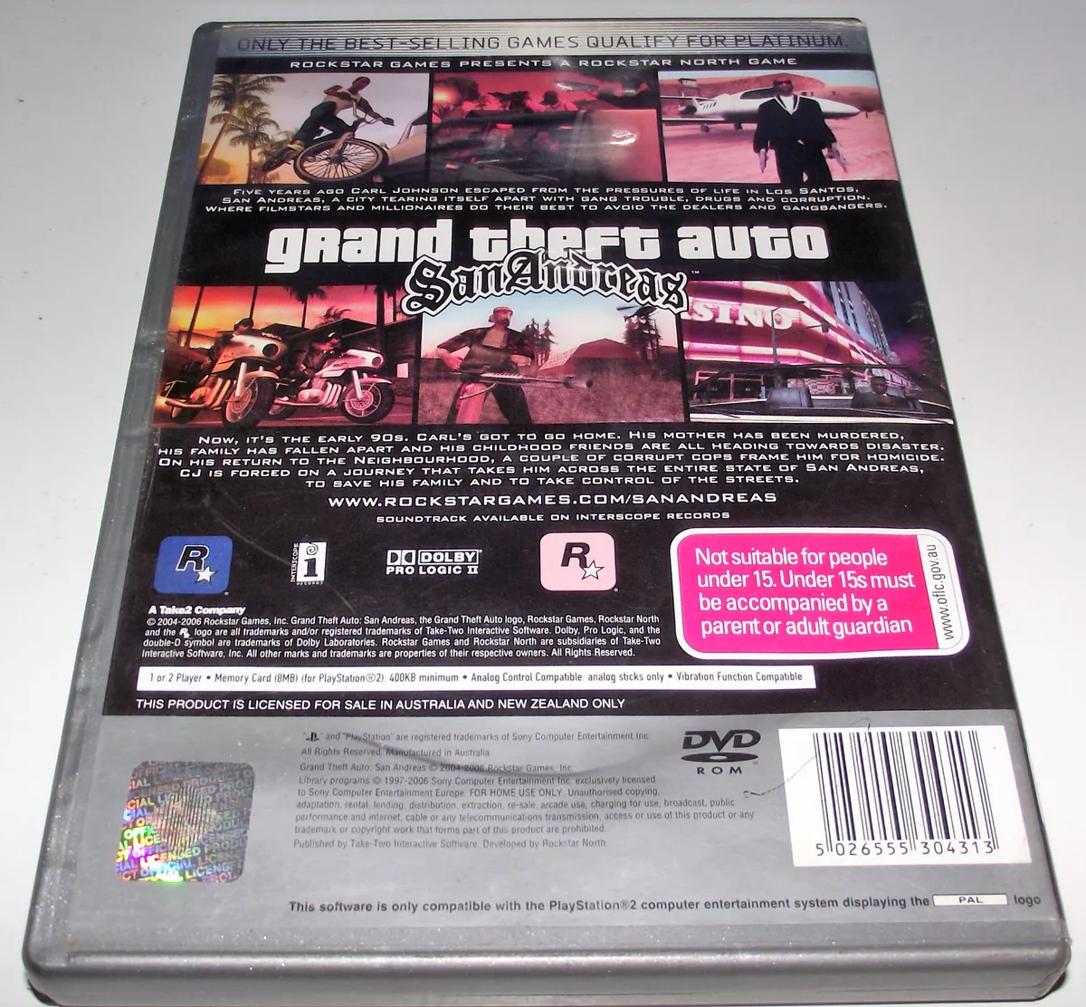  San Andreas PS2 Replacement Game Box Case + Cover Art Work Only