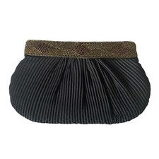 Genie Bag vintage womens black with gold beads lined zippered clutch formal bags