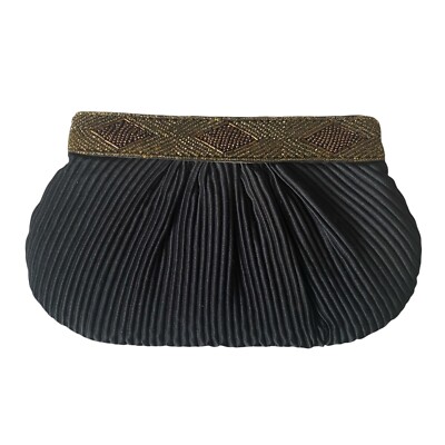 Genie Bag vintage womens black with gold beads lined zippered clutch formal bags