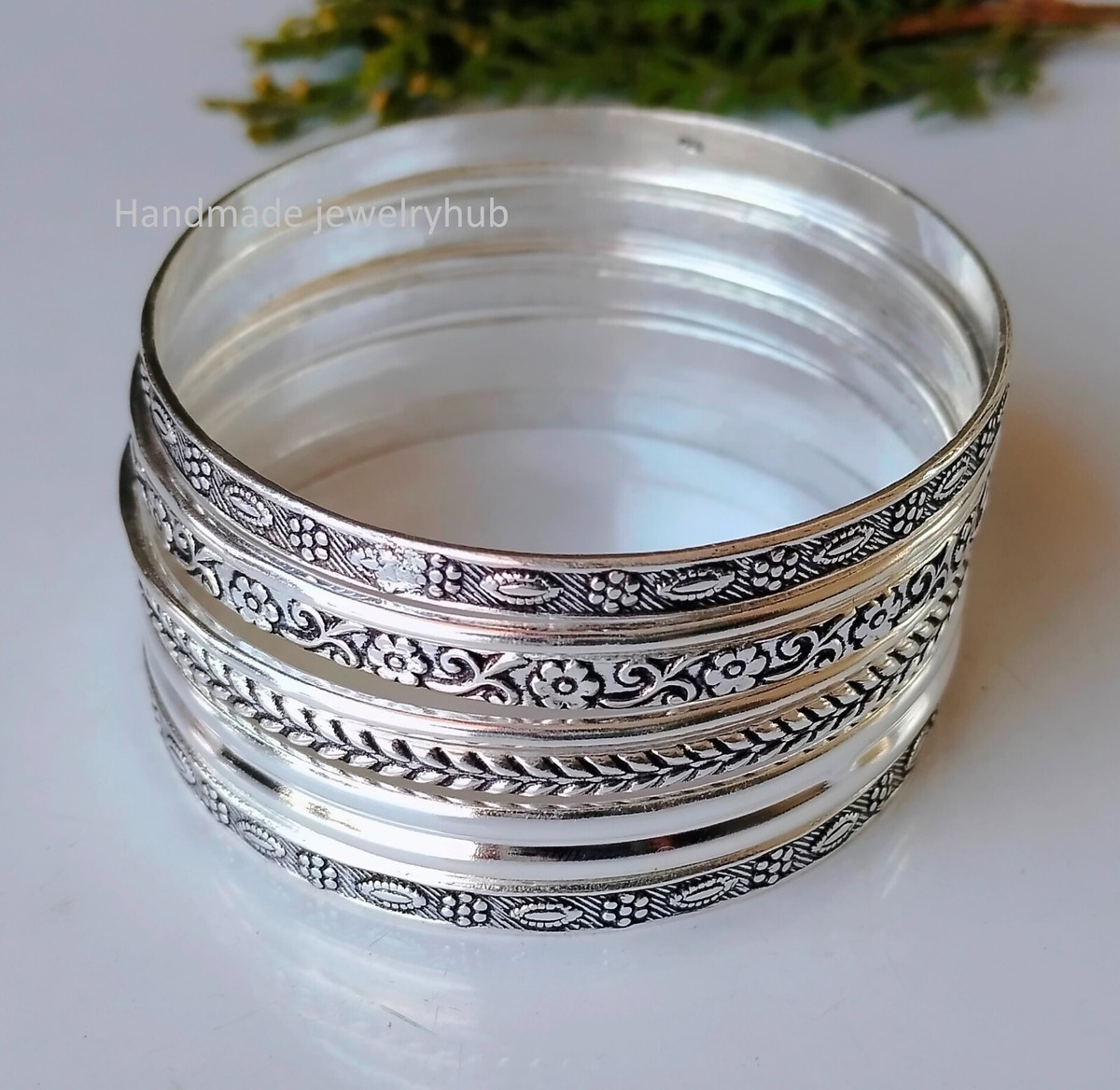 Beauteous Designer 7 Bangles 925 Sterling Silver Handcrafted