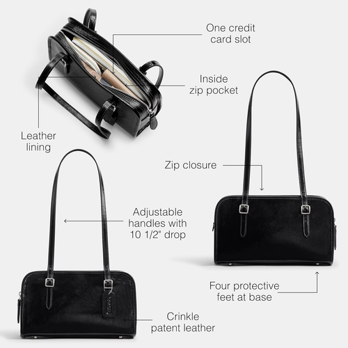 Borsa Coach Crinkle Patent Swing Zip, LH/Nero - Foto 3 di 6