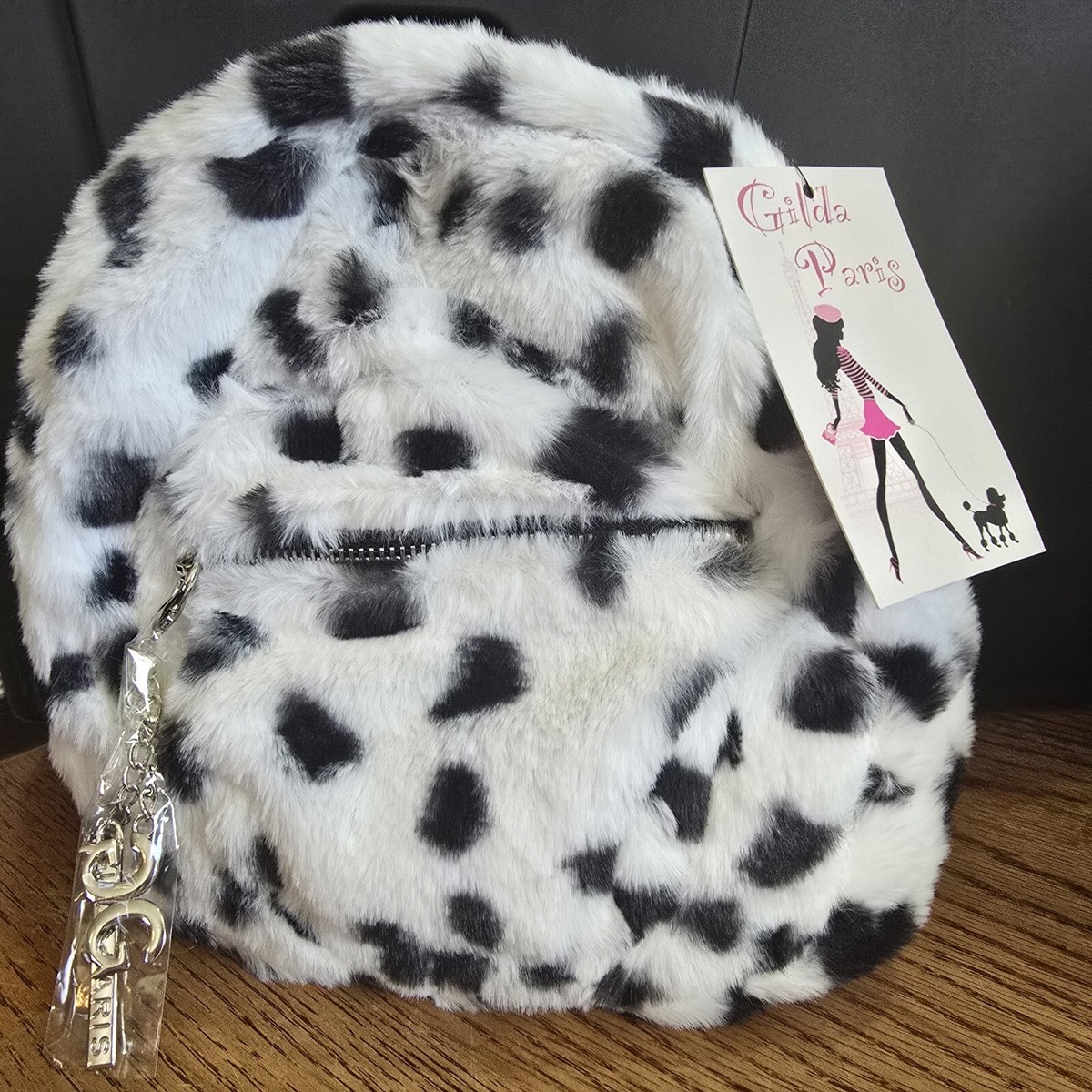 Gilda Paris Leopard Print Faux Fur Backpack Gilda Paris Faux Fur Leopard Print Messenger Bag Crossbody  main image 2