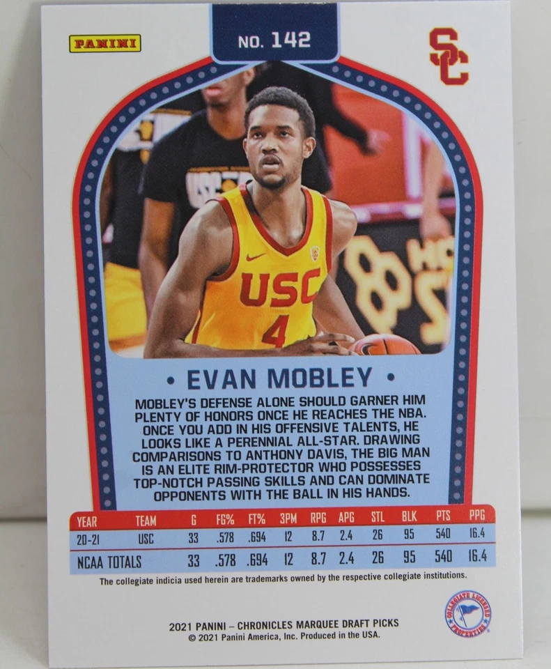 Evan Mobley RC 2021 Chronicles Draft Picks Marquee Refractor Rookie Card #142 - Image 3 of 3