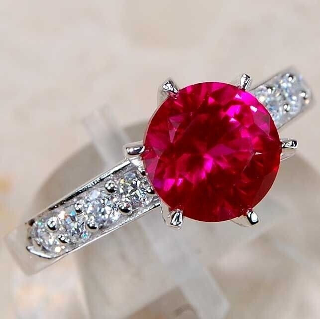  2CT Heat Treated Rubellite Tourmaline 925 Sterling Silver Ring Sz 7 L1-7