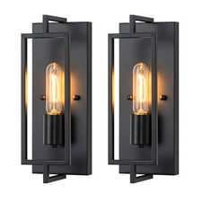 FTL 2 Pack Black Industrial Wall Lights E27 Metal Frame Indoor Lamp Warm White