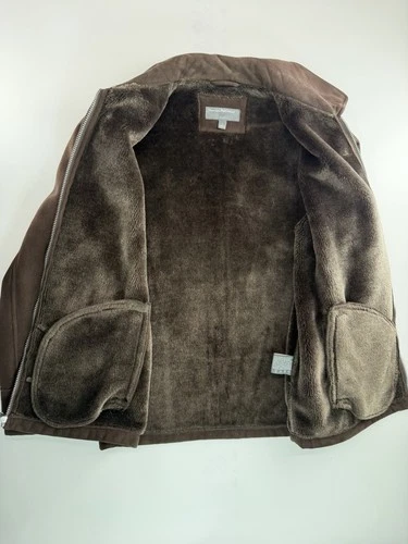 Perry Ellis Portfolio Men’s Brown Faux Suede Faux Fur Lined Zip Jacket L image 3