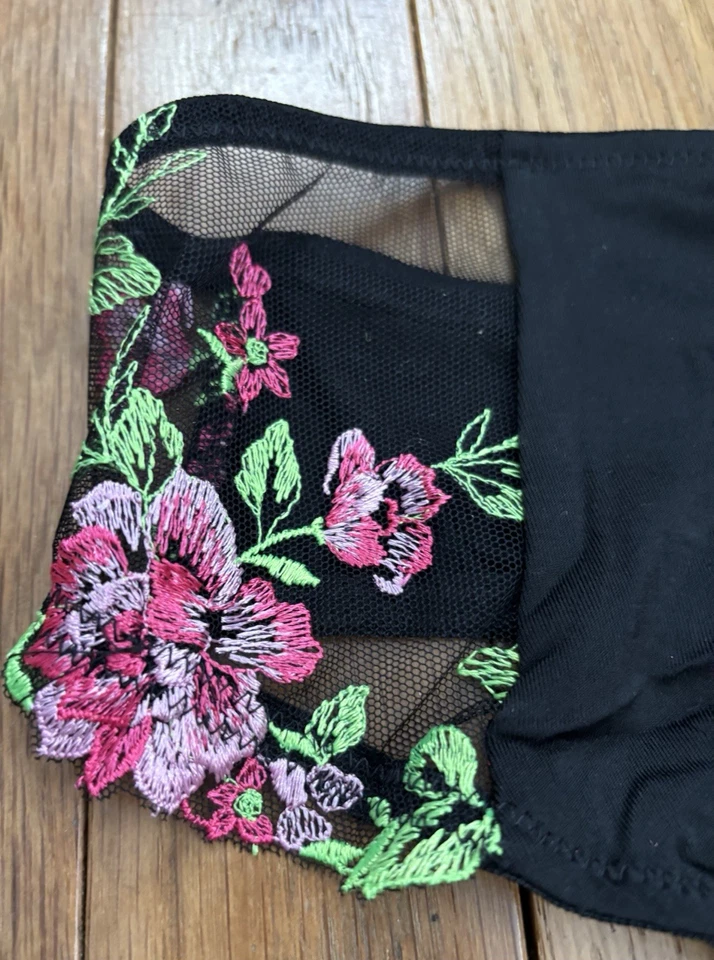 Plus Size 14/16 Lane Bryant Cacique French Cut Thong Panty Black Lace Embroidery - Image 3 of 4