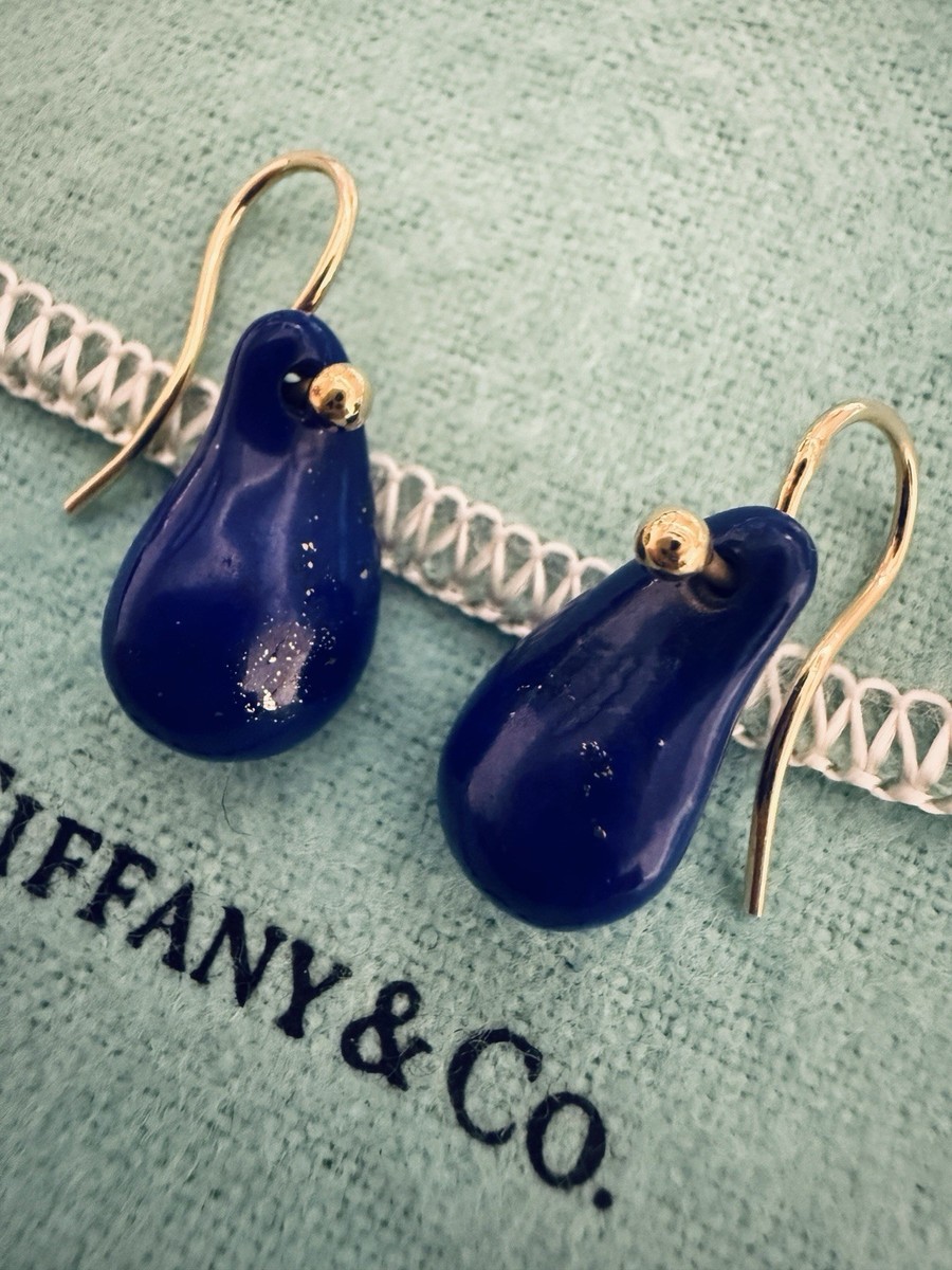 Tiffany Co 18k Gold Blue Lapis Lazuli Teardrop Drop Dangle Hook