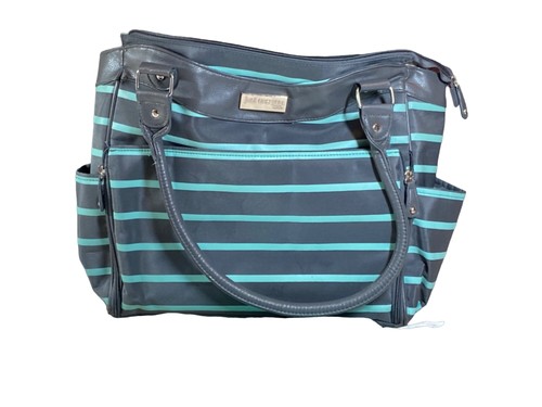 Just One You By Carters Diaper Bag Gray & Teal Striped With Polka Dot Interior L