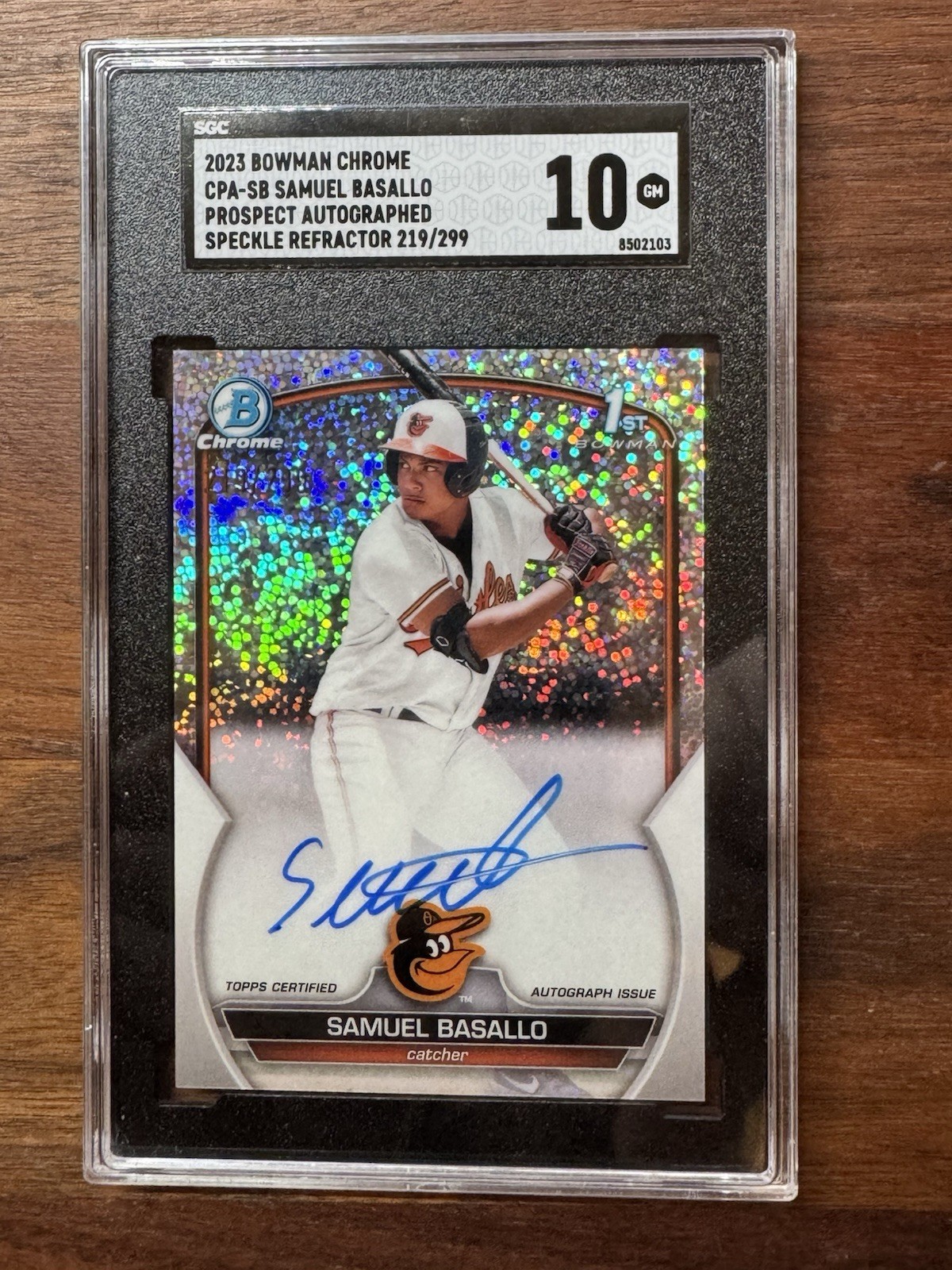 2023 Bowman Chrome Samuel Basallo Speckle Refractor Auto 1st /299 SGC 10 GEM