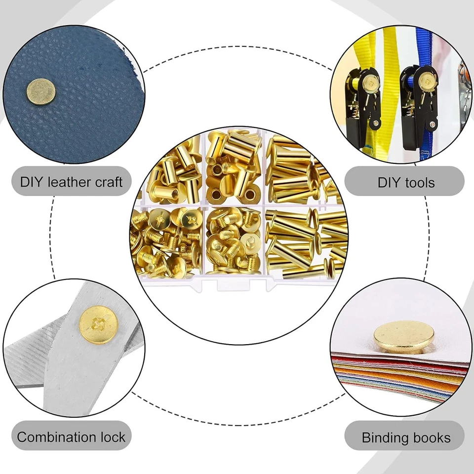 Surtido completo de tornillos Chicago - 80 juegos en 5 tamaños para manualidades versátiles hágalo usted mismo Foto 3 de 4