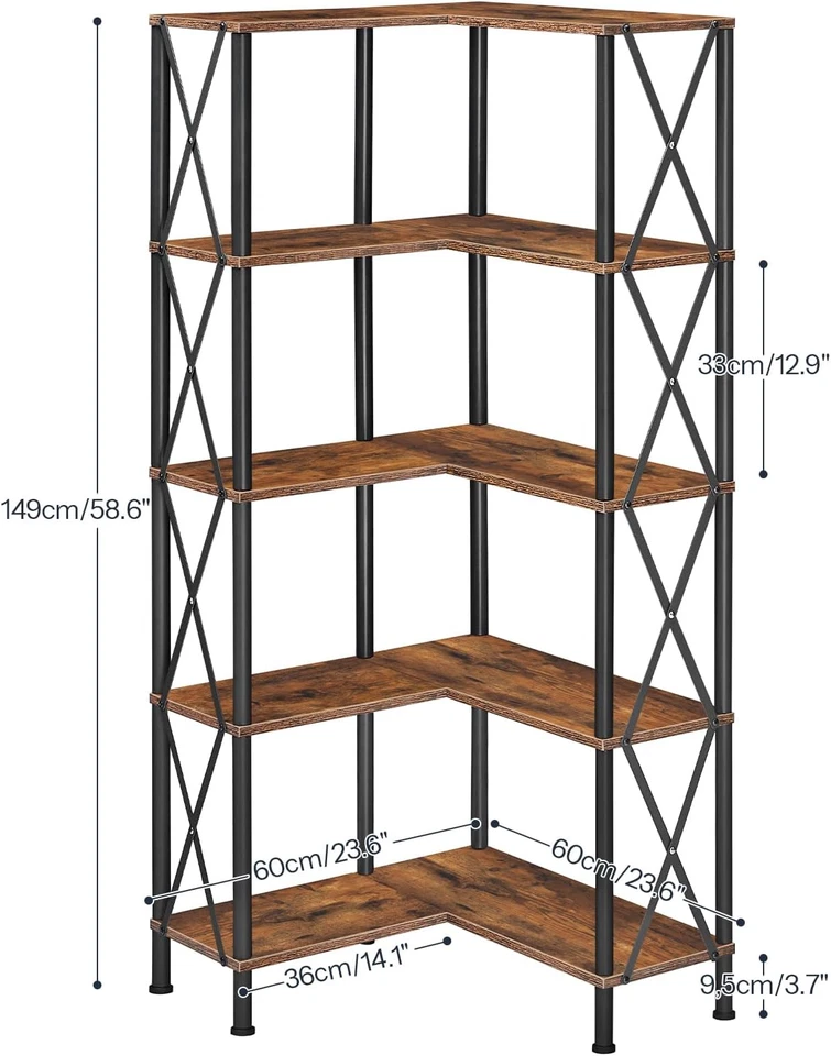 Scaffale a 5 Ripiani, Scaffale Angolare, Libreria a L, Scaffale Portaoggetti Ape - Immagine 3 di 4