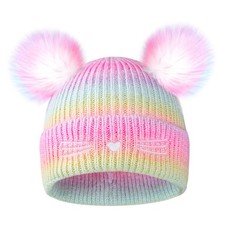 LUCKYBUNNY Kids Cat Embroidery Knitted Beanie with 8-14 Years, Multicolor B