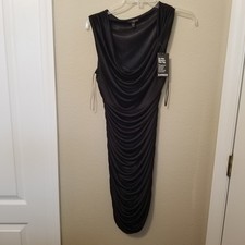 Express Womens Black Ruched Cowl Neck Sleeveless Midi Bodycon Cocktail Dress NWT