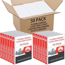 50 Pcs 3 Ring Binders Bulk with 2 Interior Pockets Round Soft Flexible Ring B...