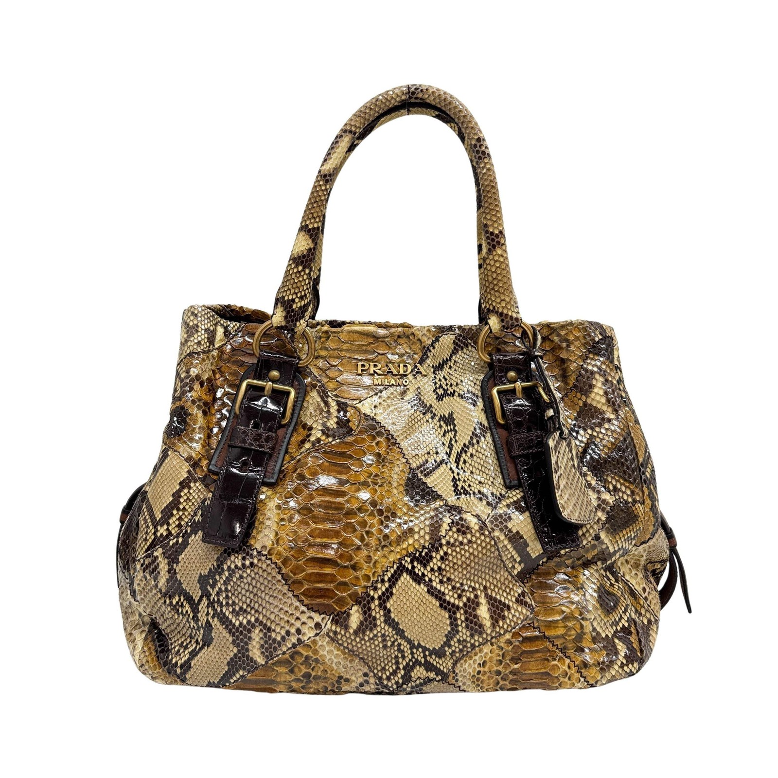 PRADA Patchwork Brown Python Print Embossed Leath… - image 1