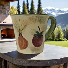 Home Tuscan Vegetables Mug • Stoneware Coffee Cup • Onion Tomato Design