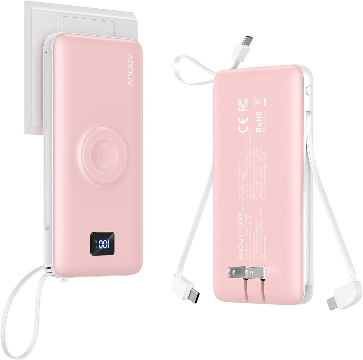 Portable Charger with Built-in AC Plug Wireless Magnetic iWatch Cable-image