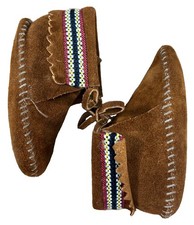 Minnetonka Moccasins Brown Leather Baby Booties Shoes Toddler Sz 6 Unisex