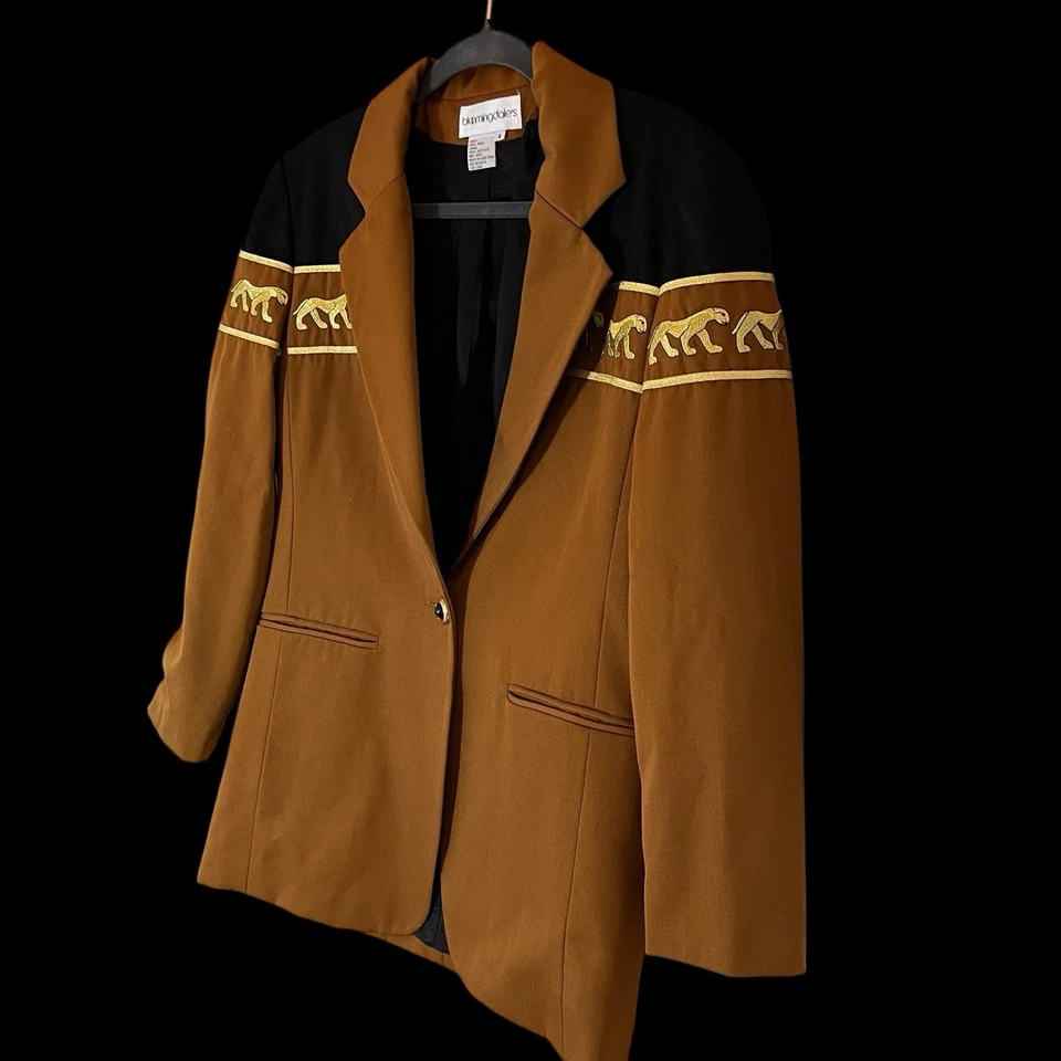 Blazer forrado chaqueta de lana vintage Bloomingdales de la década de 1990 marrón talla 4 León Big Cat Foto 3 de 4