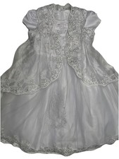 TIp top kids girls baptism christening dress white satin tulle lace cape size 3