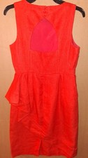 J Crew Linen Midi Peplum Dress  Peekaboo Back Cascade Ruffle Deep Orange Sz 4 