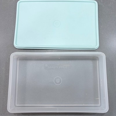 Vintage Tupperware 794-11 Clear Rectangular Container Mint Green Lid 795-12
