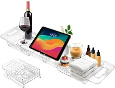 Expandable Bathtub Tray Caddy for Bath Relaxing Transparent Bath Accessories Ba