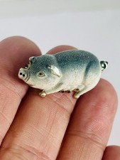 Vintage 1950’s Retro MODE Silver Tone & Enamel Pig Brooch Pin Art/Mode Art Co