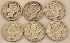1926 1939-D 1942-S 1943-S 1945-S Mercury Dimes Lot - 90% Silver - Circulated