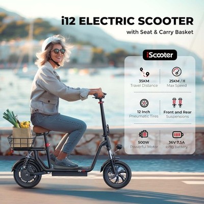iScooter i12 Elektroroller 12'' E-Scooter 500W E-Roller mit korb Off-road 25km/h