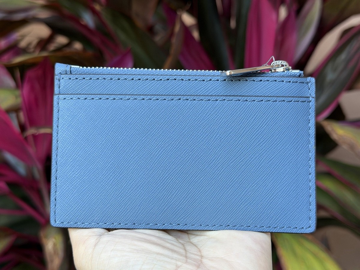 Michael Kors Jet Set Travel Top Zip Card Case Wallet Denim/Silver
