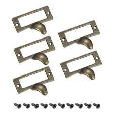 5pcs Label Holder Pull Handles Vintage Zinc Alloy Bronze Tone 54x35mm Screws