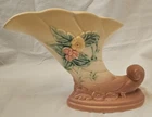Vintage Hull Art Pottery USA 9" Magnolia Cornucopia Vase planter brown cream