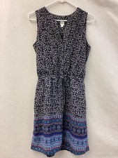 Gap Dress Womens XS Blue Floral Sleeveless V Neck Tie Waist Boho Lined Summer