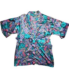 Vintage California Dynasty Paisley Floral Satin Kimono Robe One Size Retro Glam